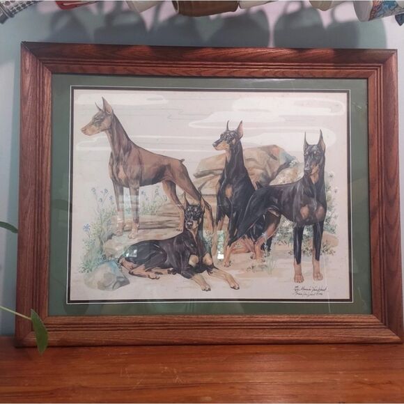 Marcia Van Woert Signed Wood Framed Orignal Dobermen Print Lithograph Numbered - Picture 1 of 8